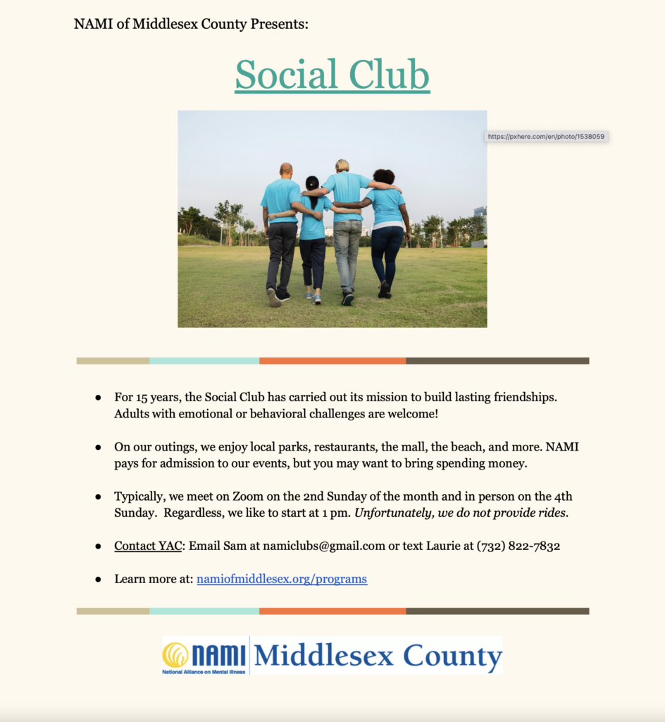 Social Club NAMI flyer